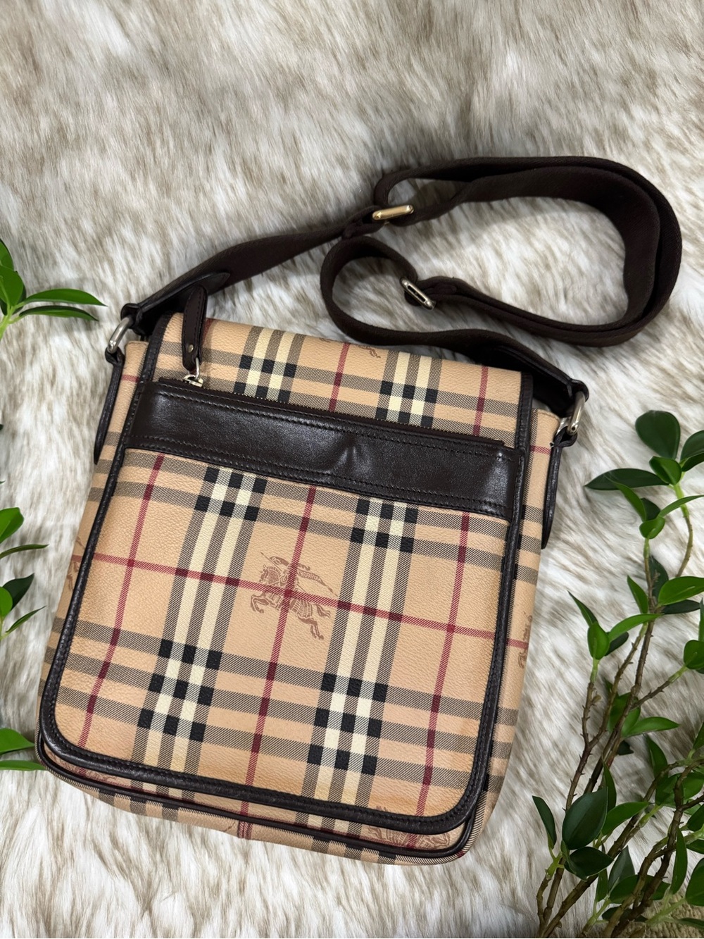 Burberry Classic Haymarket Check Coated Canvas Unisex Crossbody Bag